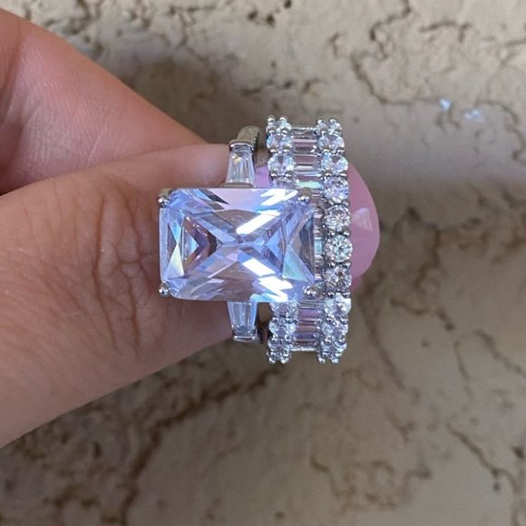 2 Pcs/Set Sterling Silver White Sapphire Ring - Picture 5 of 6